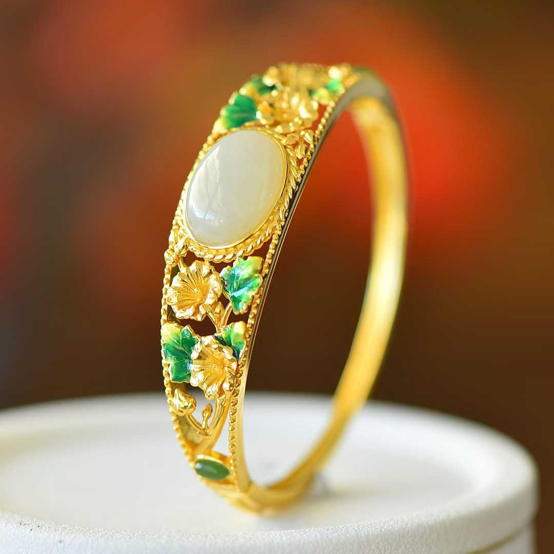 925 Silver Inlaid Nephrite "Twelve-Month Flower Deities" (Jewelry/Collection)