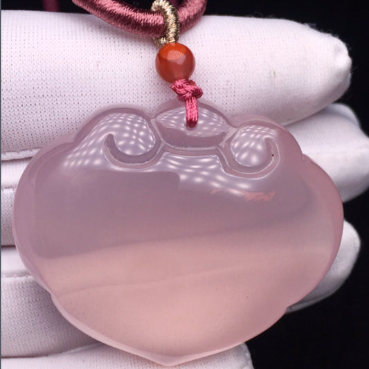 Natural Mozambique Rose Quartz Ruyi Lock Pendant