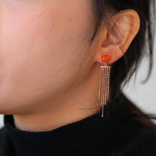 Natural Nanhong Agate Tassel Earrings