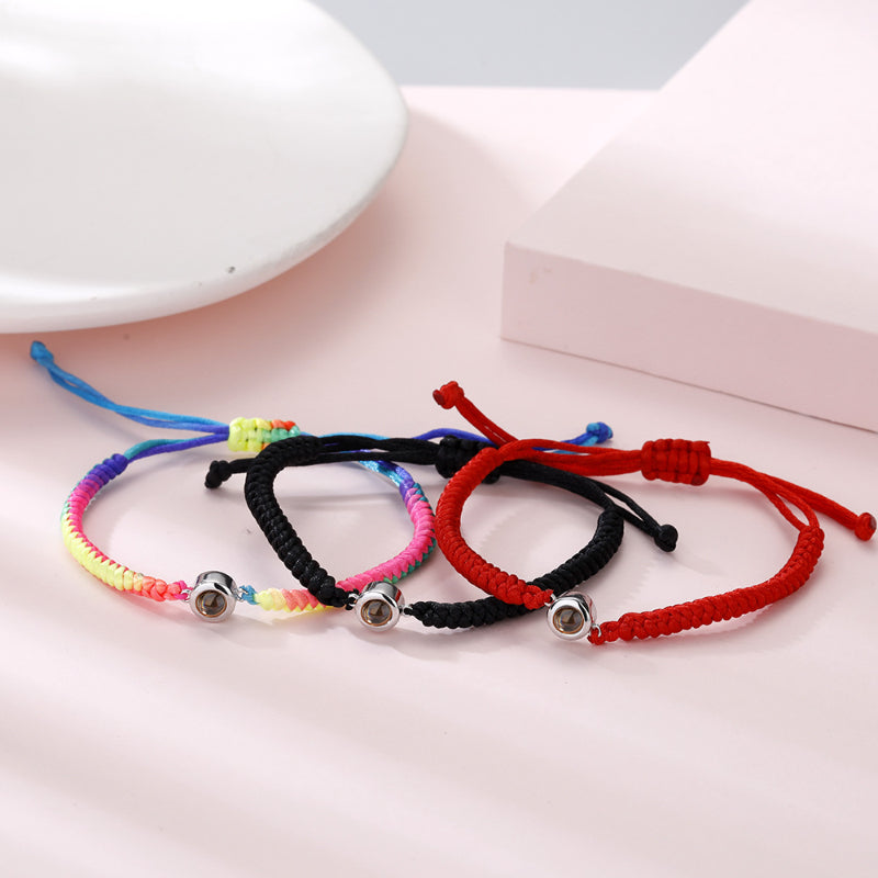 Photo projection colorful couple braided bracelet