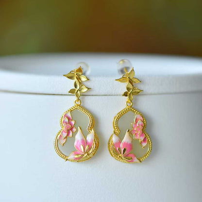 Elegant butterfly on flower detail on minimalist Hetian nephrite and silver jewelry set