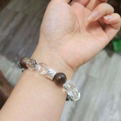 Agarwood · White Crystal Bracelet
