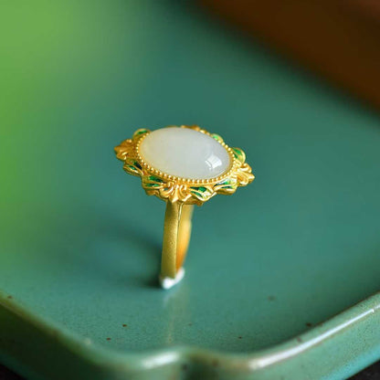 S925 Silver Inlaid Nephrite "Spring Kite" Ring - Fortune Turns Naturally