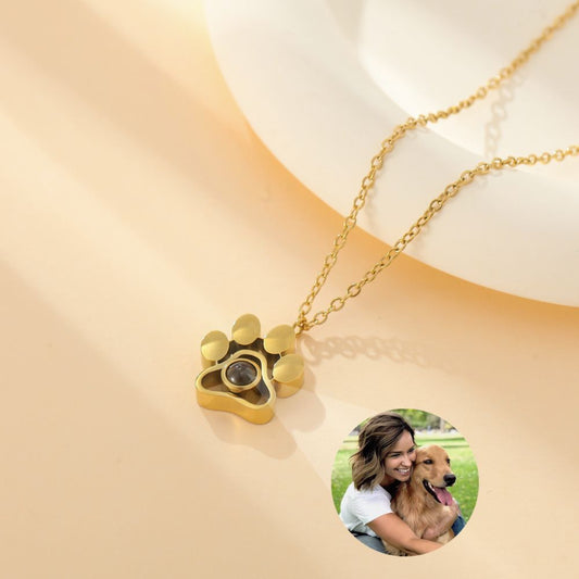 Dog paw photo projection necklace - personalized pet memorial jewelry - WeiLin Jewelry
