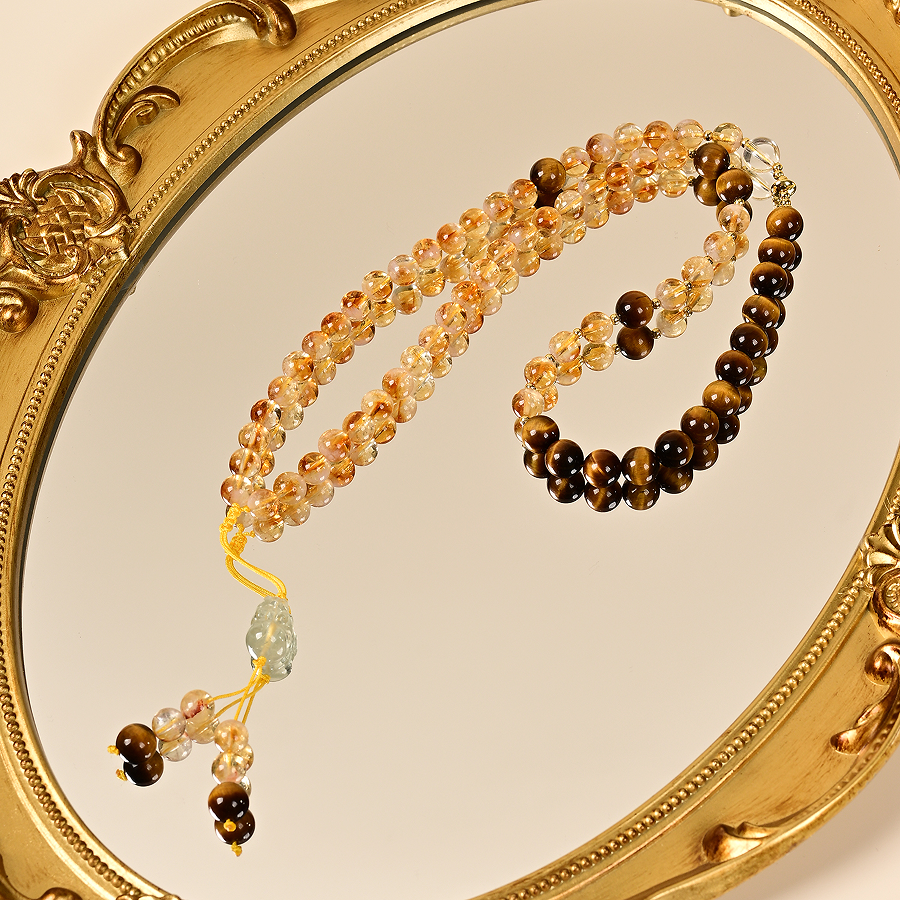 Make Money Every Day Yellow Tower Crystal Tiger Eye Stone Necklace