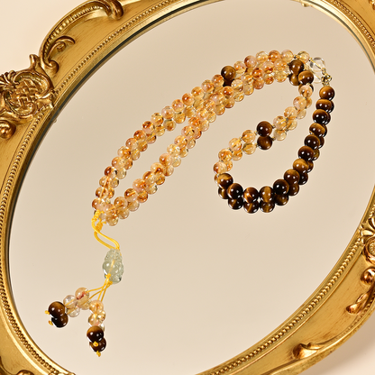 Make Money Every Day Yellow Tower Crystal Tiger Eye Stone Necklace