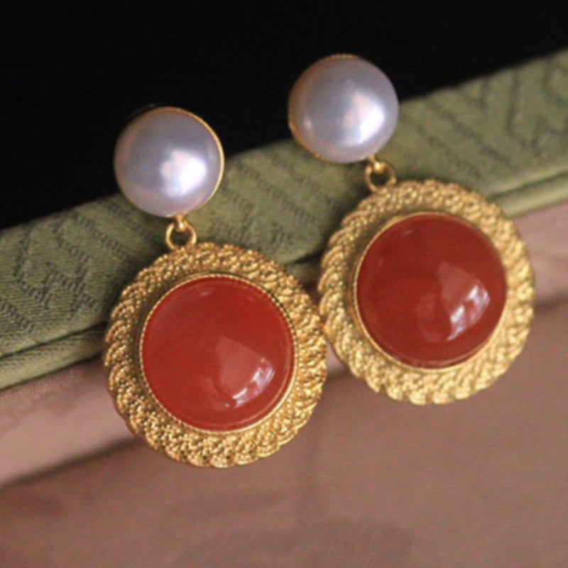Natural Sichuan Nanhong Agate Earrings