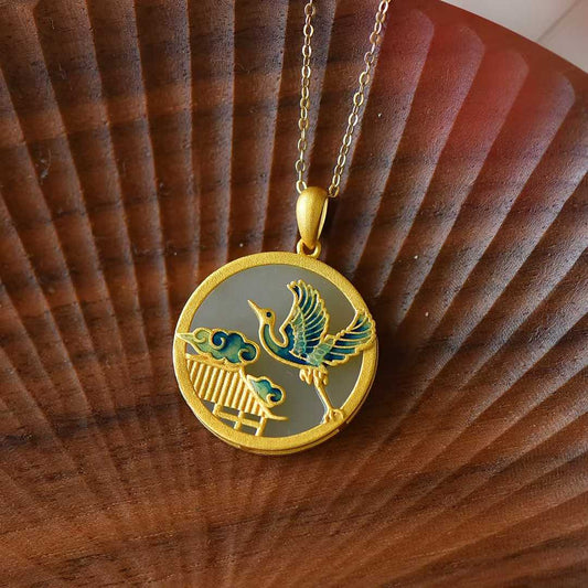 925 Silver Inlaid Nephrite "Hehe Youming" Pendant