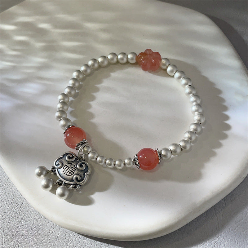 Chinese Good Luck Charm Agate Silver Bead Bracelet - jewelryweilin
