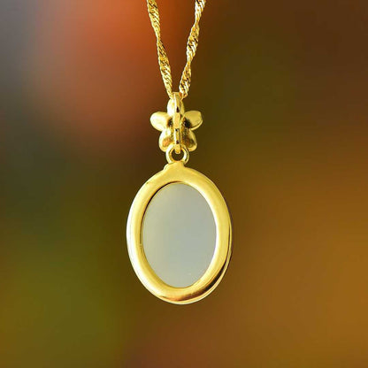 925 Silver Inlaid Nephrite "Blooms in Mid-Summer" Pendant