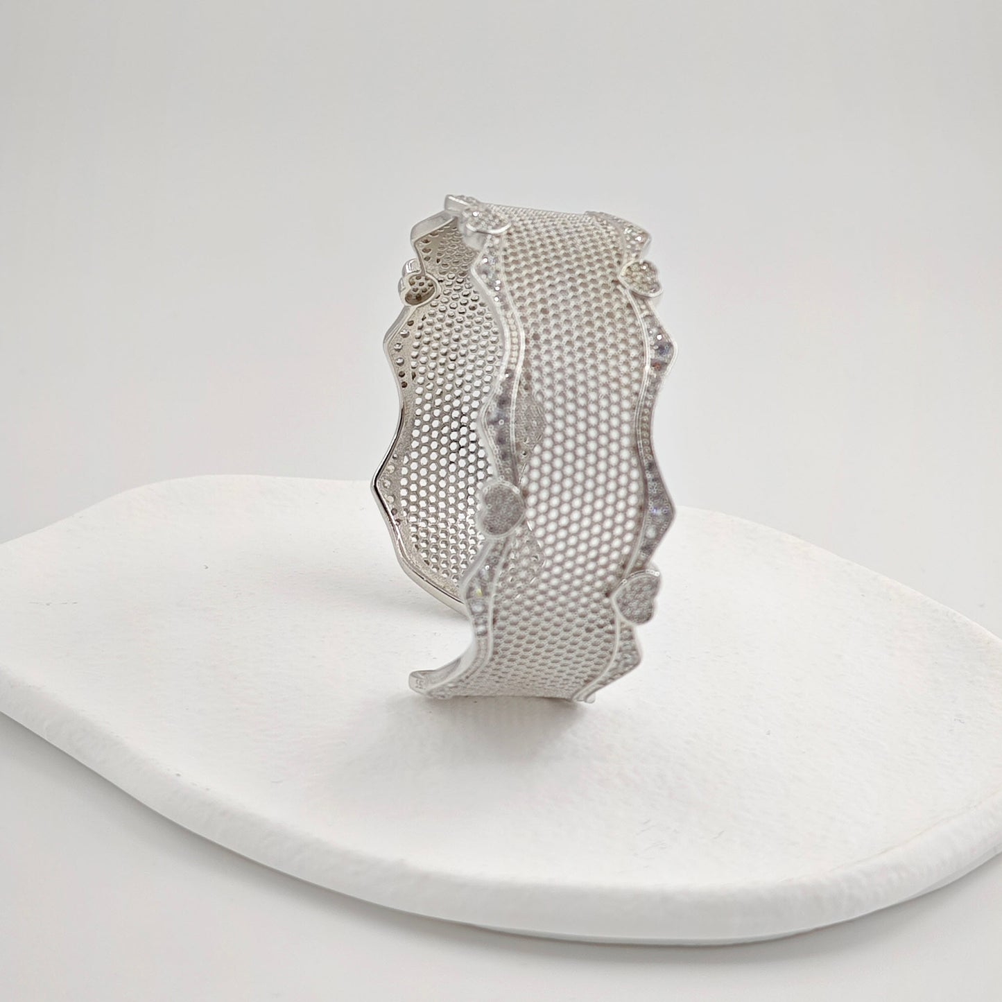 Sparkling Hollow Heart Wide Silver Bracelet for Women - jewelryweilin