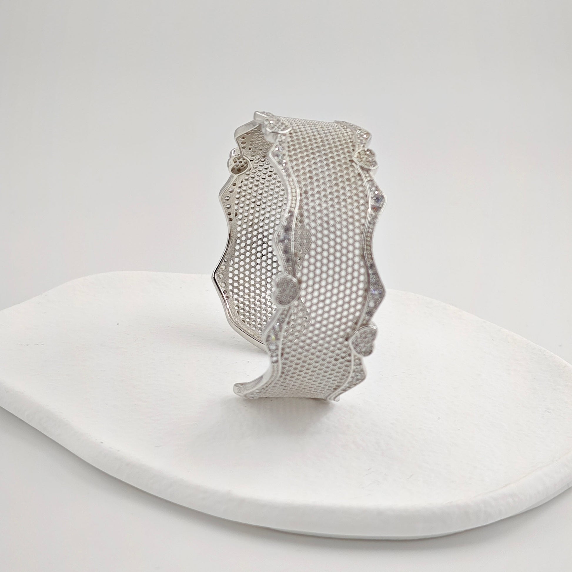 Sparkling Hollow Heart Wide Silver Bracelet for Women - jewelryweilin