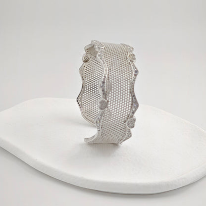 Sparkling Hollow Heart Wide Silver Bracelet for Women - jewelryweilin