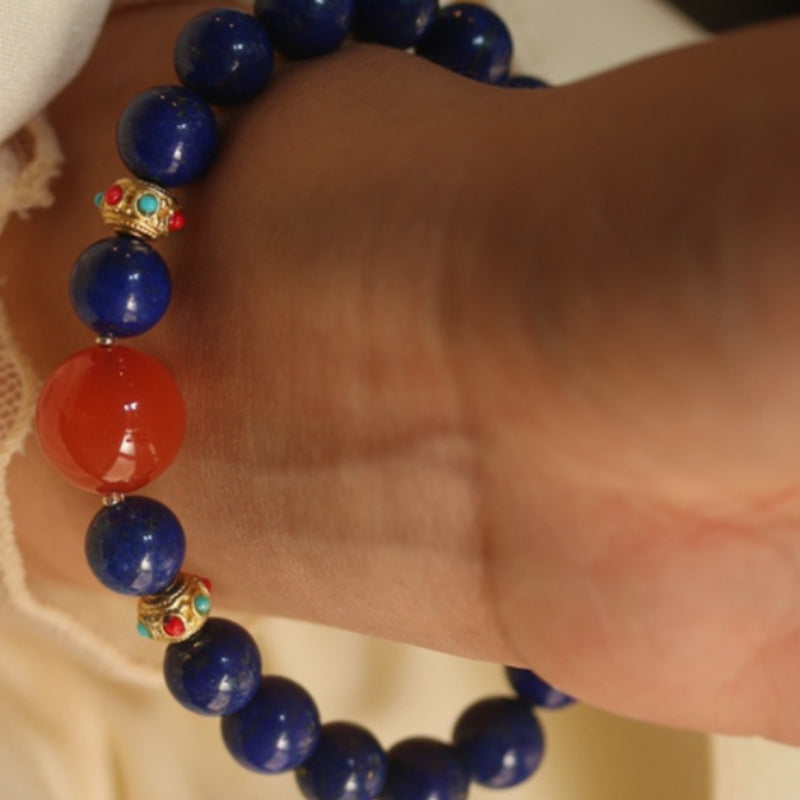 Natural Lapis Lazuli & Nanhong Agate Bracelet