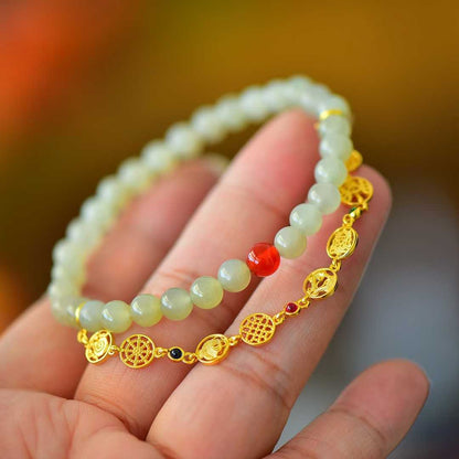 Elegant Hetian Qingshui jade beads - traditional Chinese bracelet