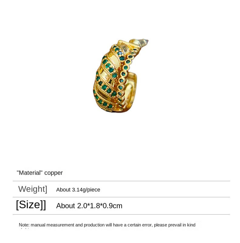 High-grade retro green zircon c-shaped earrings - jewelryweilin