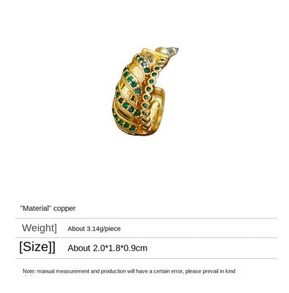 High-grade retro green zircon c-shaped earrings - jewelryweilin