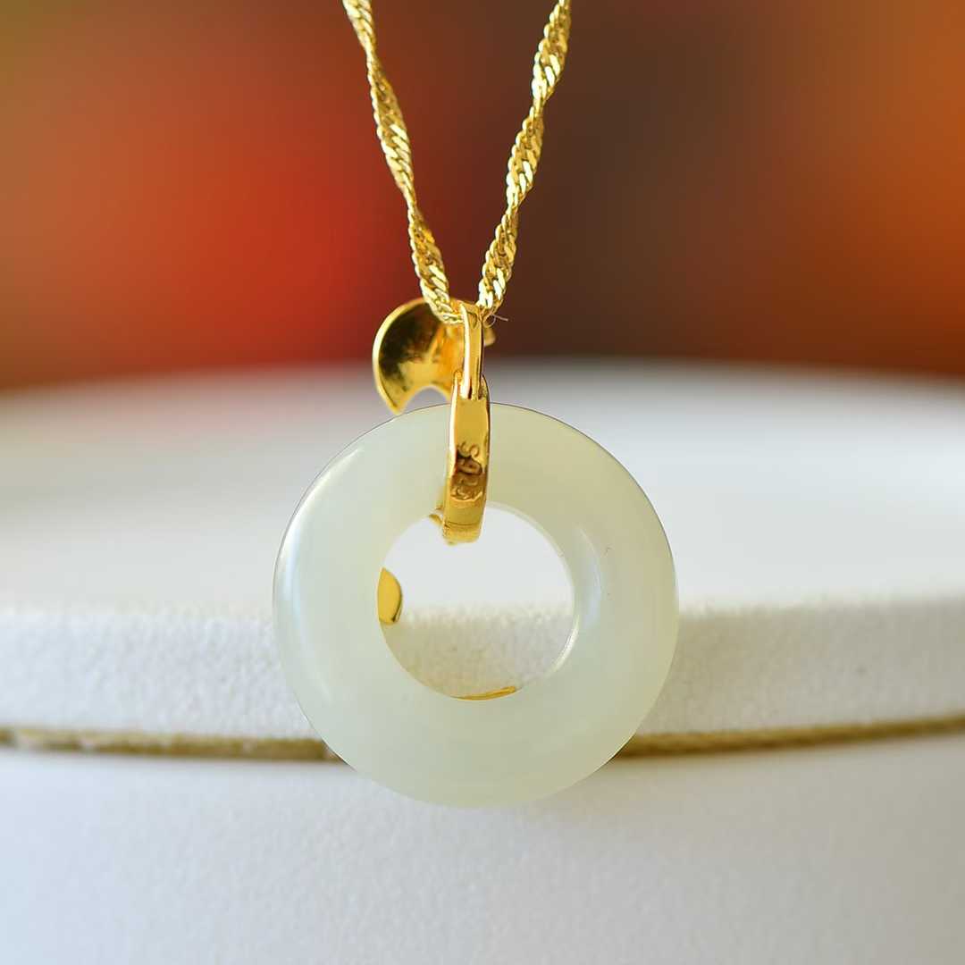 925 Silver-Inlaid Hetian Jade Pendant with "Three Lifetimes of Blessings" Meaning & Peace Ring Design