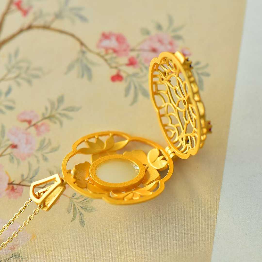 925 Silver-Inlaid Hetian Jade Pendant with Enameled Zircon, "Two Butterflies Flying Together" Design & Scent Sachet Compartment