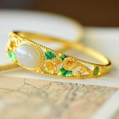 925 Silver Inlaid Nephrite "Twelve-Month Flower Deities" (Jewelry/Collection)