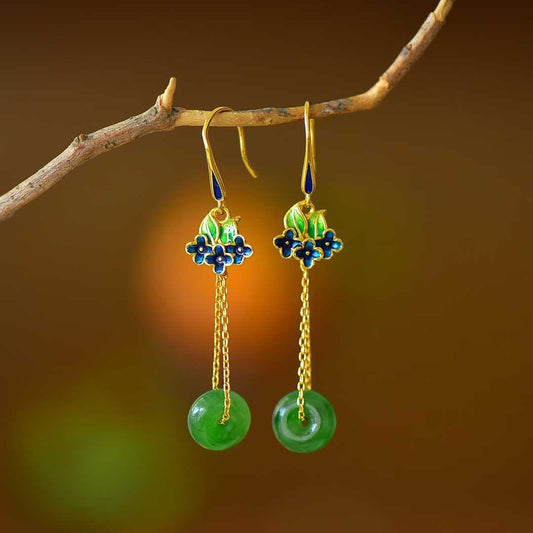 925 Silver Inlaid Hetian Green Nephrite "Peace & Smooth Sailing" Earrings