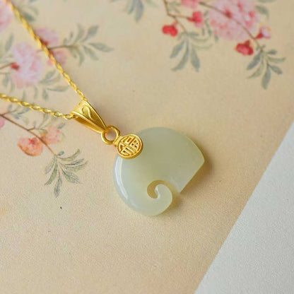 925 Silver-Inlaid Hetian Jade Pendant with "Auspicious Elephant" Design