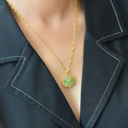 S925 Silver Inlaid Nephrite "Squirrel on a Tree" Pendant