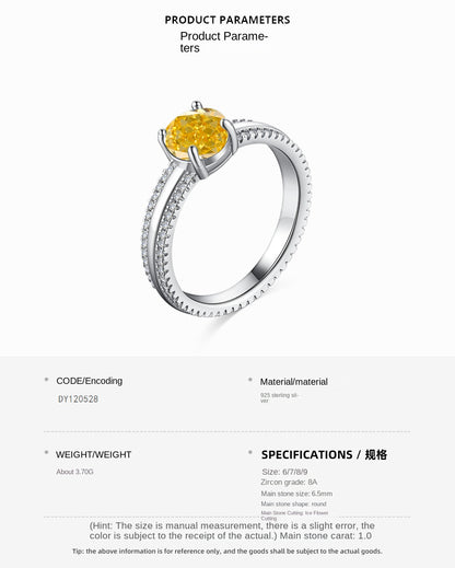 Classic noble shining ice flower cut high carbon diamond zircon ring - jewelryweilin