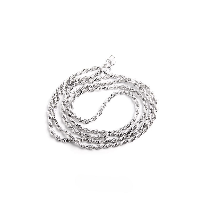 White platinum twisted hemp rope hip-hop necklace