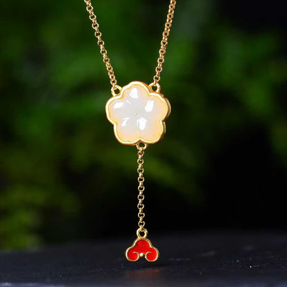 925 Silver Inlaid Hetian Jade Five-Petal Flower Four-Piece Set