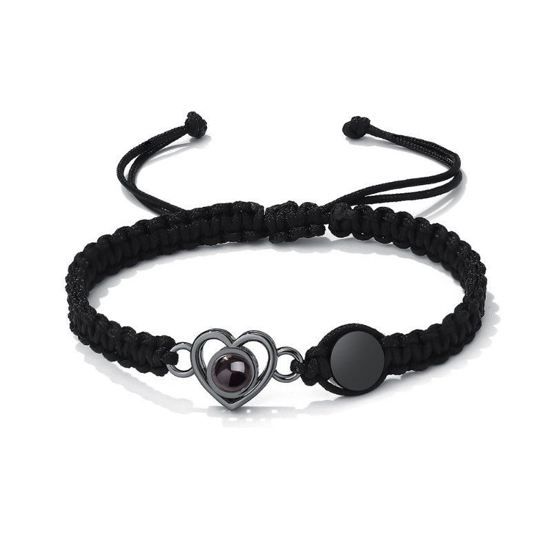Color photo projection heart engraved braided rope bracelet
