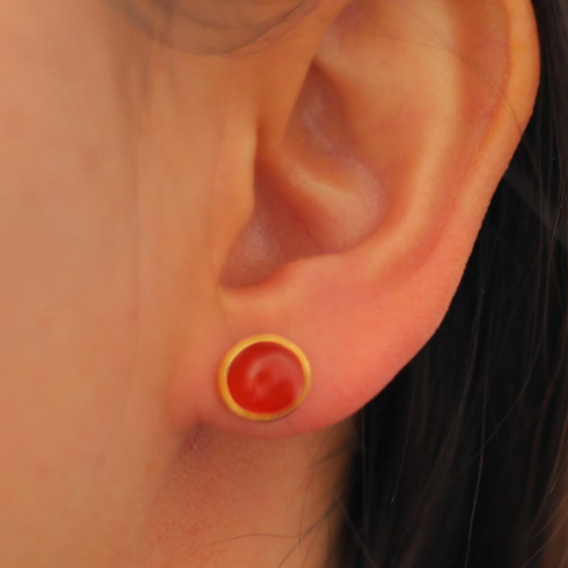Natural Baoshan Icy Red Nanhong Stud Earrings