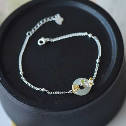 Elegant 925 silver inlaid Hetian jade set featuring December Flower God daffodil