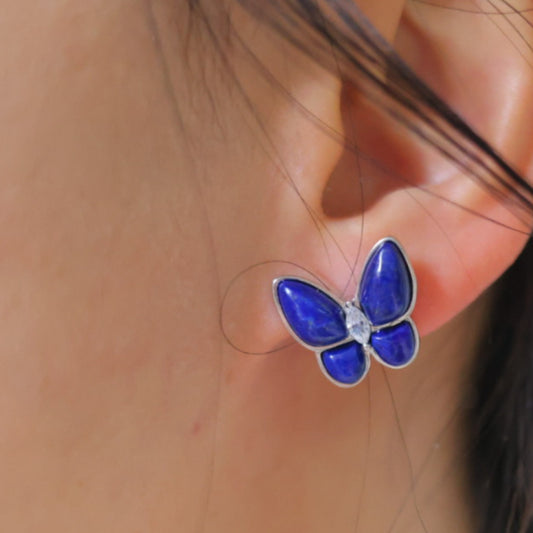 Natural Lapis Lazuli Butterfly Stud Earrings