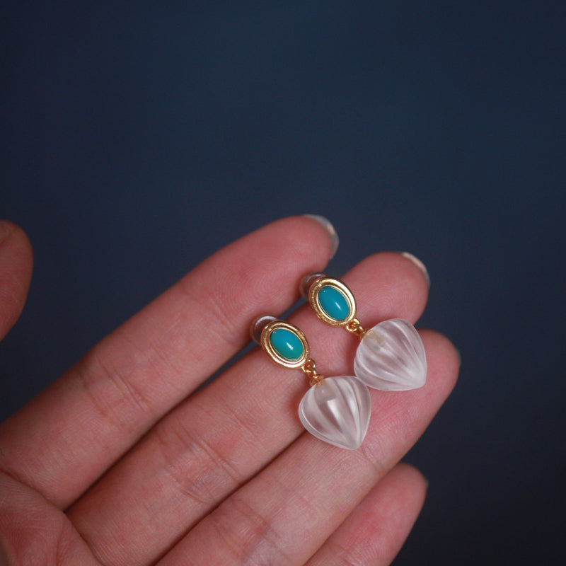 Natural Turquoise and Clear Quartz Earrings