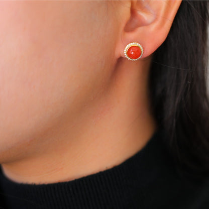 Baoshanite Ice-Grade Nanhong Stud Earrings