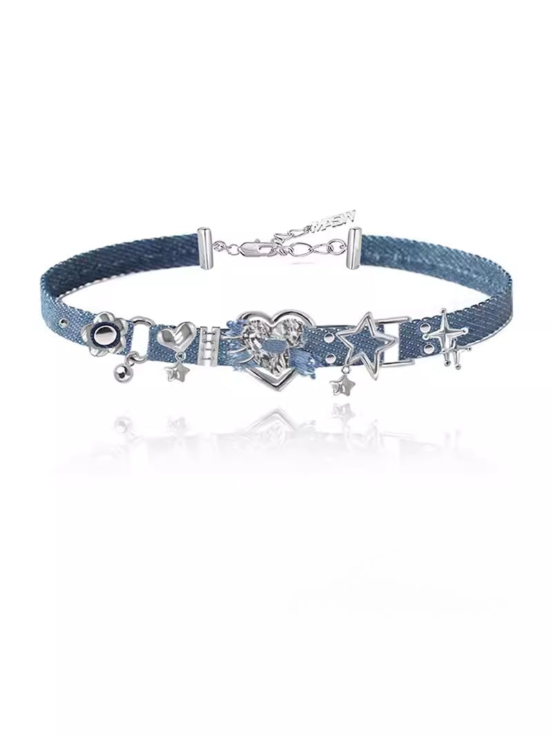 Choker Heart-shaped Denim Collar Chain Necklaces