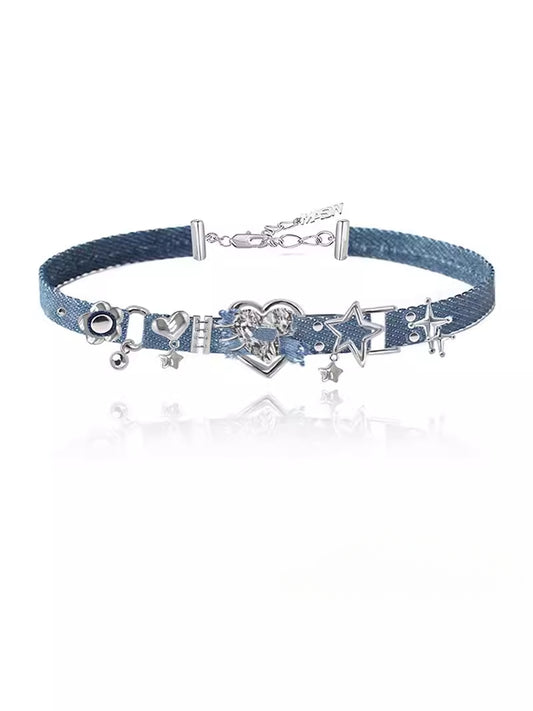 Choker Heart-shaped Denim Collar Chain Necklaces