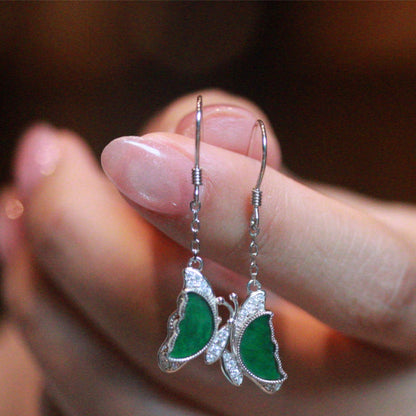 Natural Myanmar Jadeite Butterfly Earrings