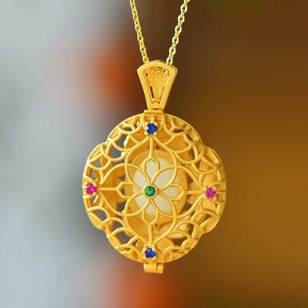 925 Silver-Inlaid Hetian Jade Pendant with Enameled Zircon, "Two Butterflies Flying Together" Design & Scent Sachet Compartment