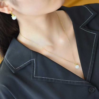 Sterling silver minimalist Hetian white jade bead set - flowers bloom fortune arrives auspicious design