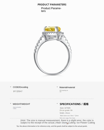 Classic noble shining ice flower cut high carbon diamond zircon ring - jewelryweilin