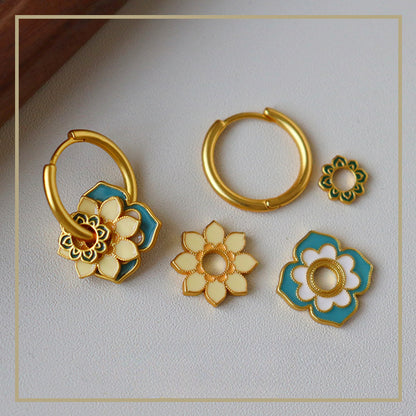 Oriental Ancient Style Oil Drop Enamel Summer Flower Earrings - jewelryweilin