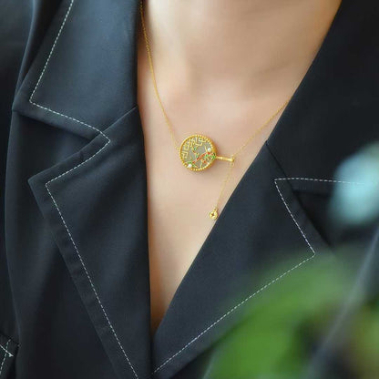 Vintage-Style Silver Inlaid Hetian Nephrite "Ancient-Style Round Fan with Bamboo Bringing Peace" Pendant