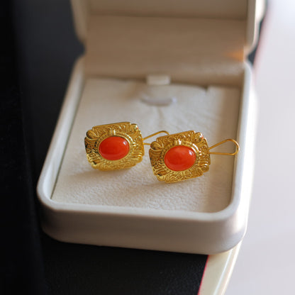 Natural Nanhong Agate Imperial Court Style Earrings
