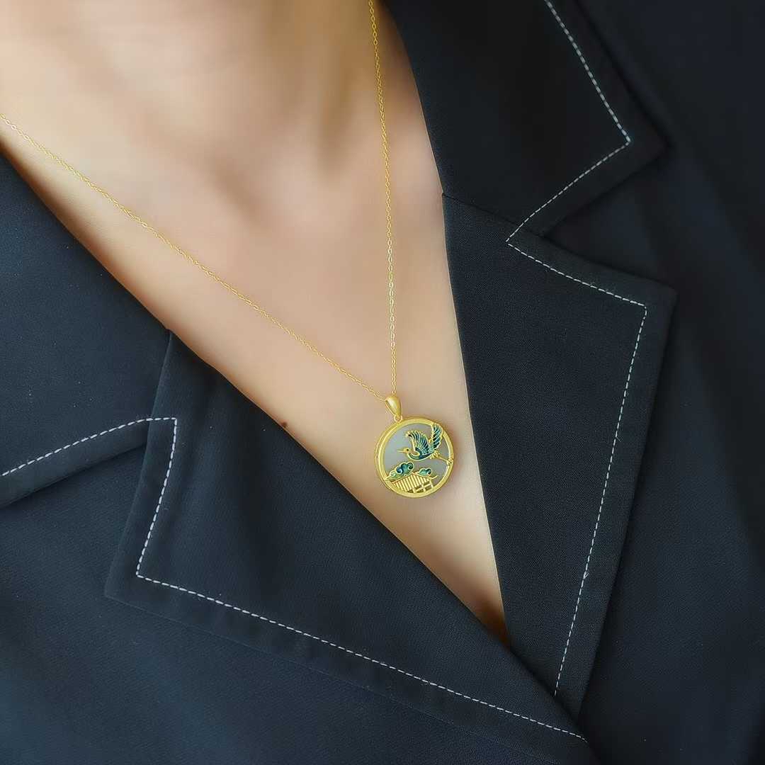 925 Silver Inlaid Nephrite "Hehe Youming" Pendant