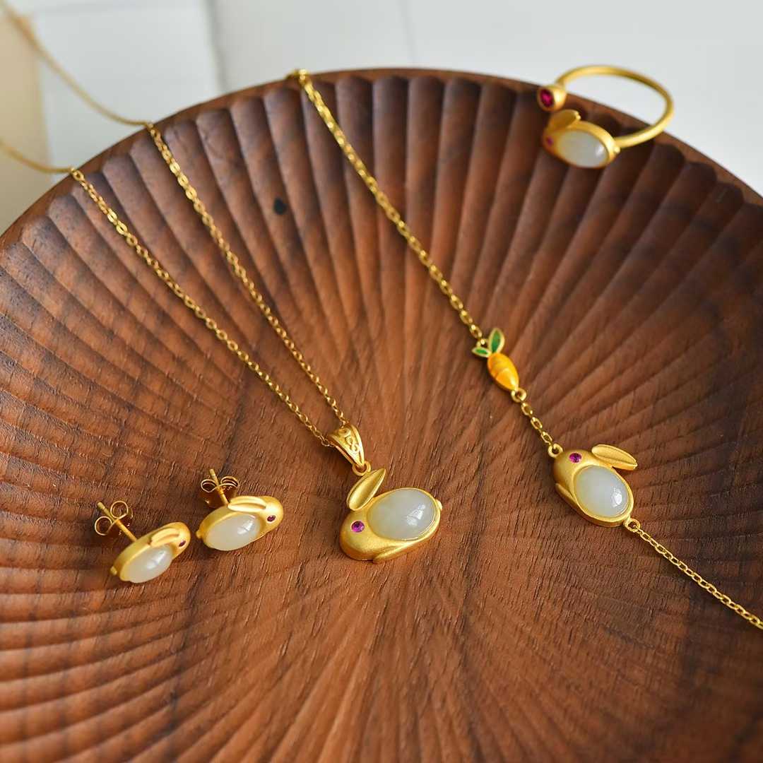Premium Hetian nephrite jewelry with little rabbit symbolizing luck and prosperity
