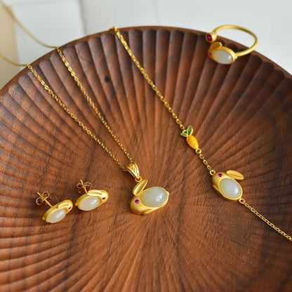 Premium Hetian nephrite jewelry with little rabbit symbolizing luck and prosperity