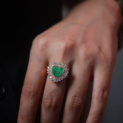 Natural Myanmar Jadeite Ring, Heart-Shaped Design