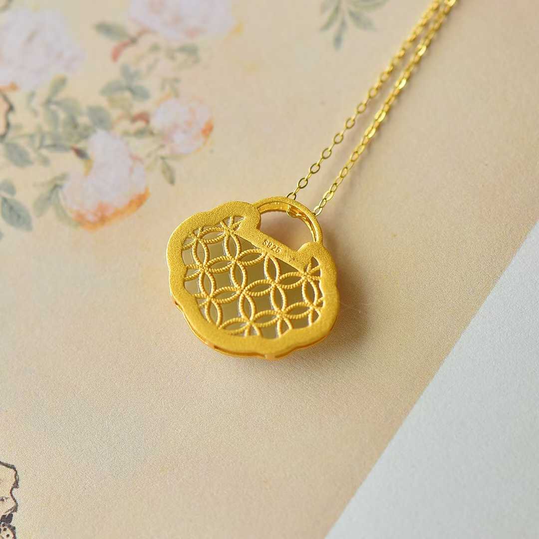 S925 Silver Inlaid Nephrite Enamel Ruyi Lock Pendant
